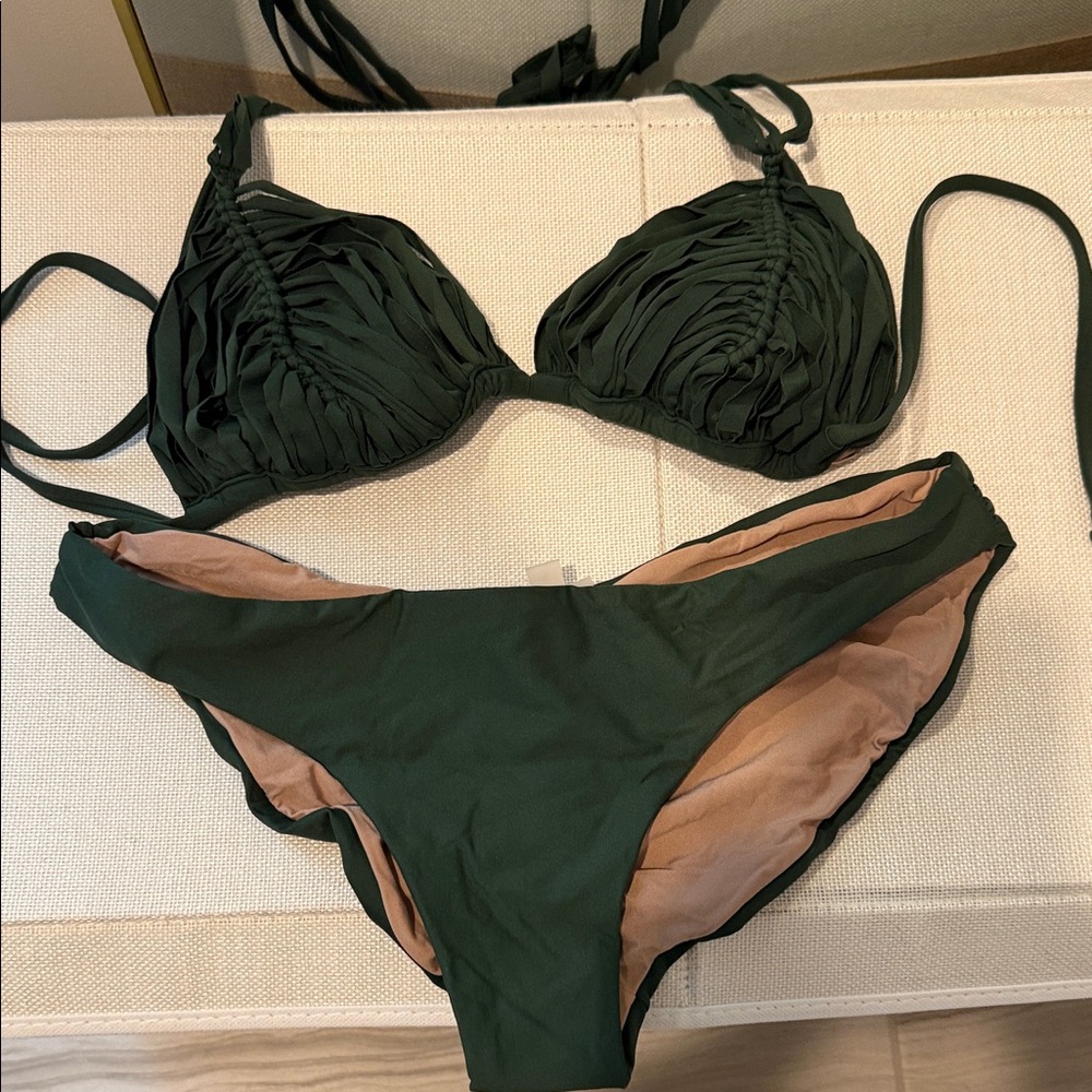 Pilyq Deep Green Ruched Bikini Set